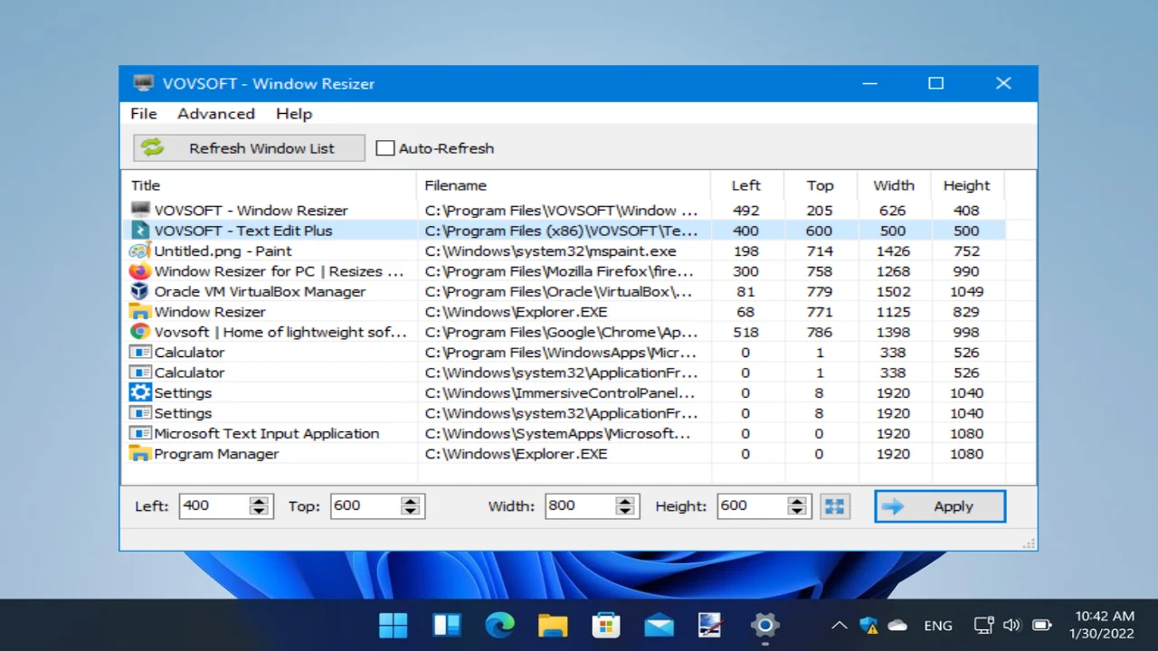 VovSoft Window Resizer For PC Portable And Multilingual